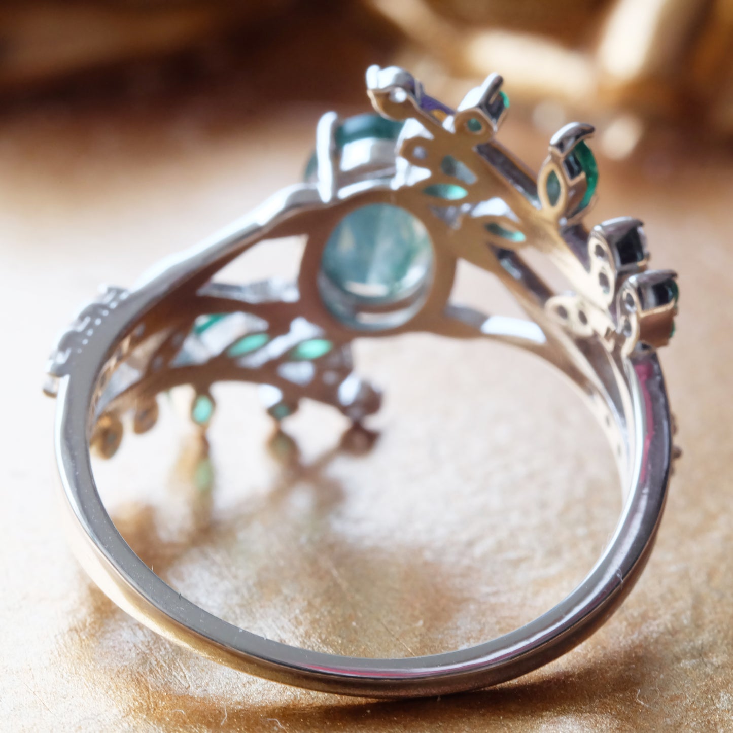 Oval Moss Agate Leaf Sterling Silver Ring