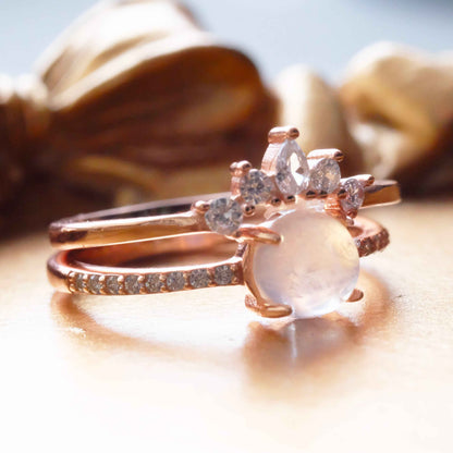 Crown Moonstone Ring 18K Rose Gold Plated Sterling Silver
