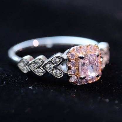 Pink square zircon sterling silver ring by STAR WISH, showcasing a shiny pink square zircon gemstone set in a polished 925 silver band.