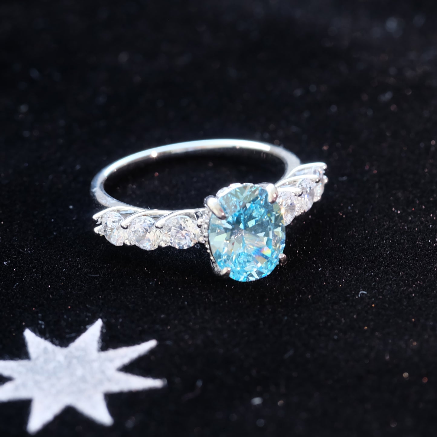 Ocean Blue Summer Ring 925 Silver Jewelry for Girlfriend Unique Engagement Ring