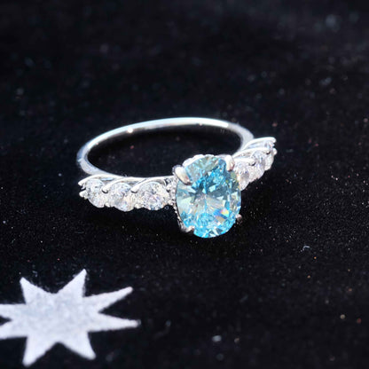 Ocean Blue Zircon Solitaire Ring 925 Sterling Silver