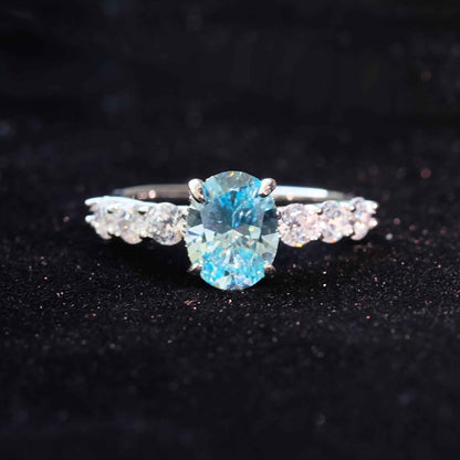 Ocean Blue Zircon Solitaire Ring 925 Sterling Silver
