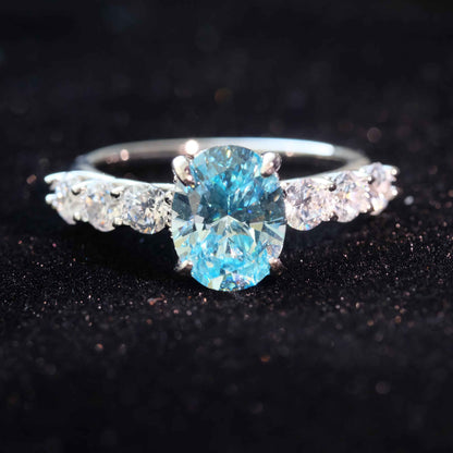 Ocean Blue Zircon Solitaire Ring 925 Sterling Silver