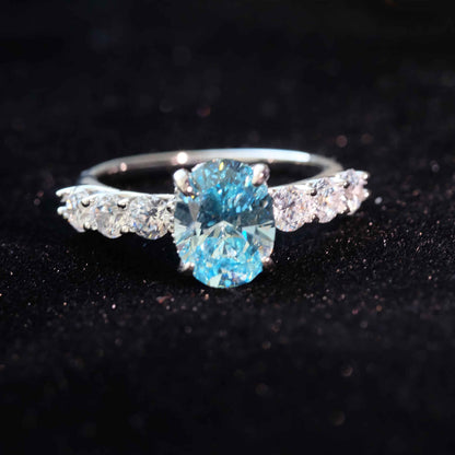 Ocean Blue Zircon Solitaire Ring 925 Sterling Silver
