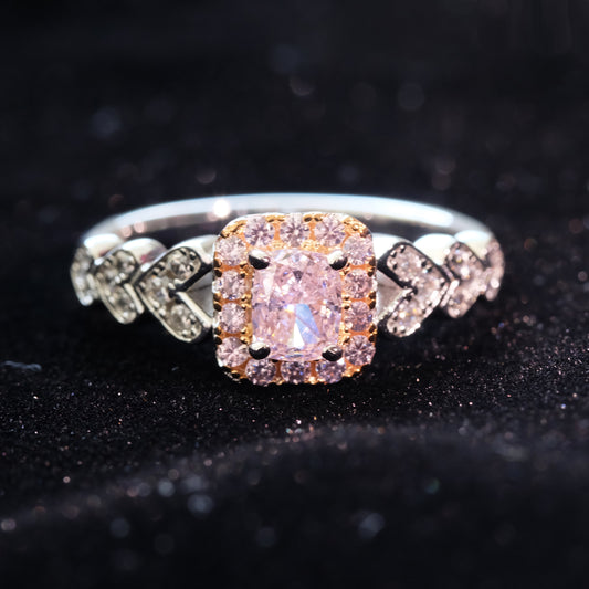 Pink Square Gemstone Ring 925 sterling silver Daily Fashion Fairy Ring Unique Engagement Ring Gift for Girlfriend