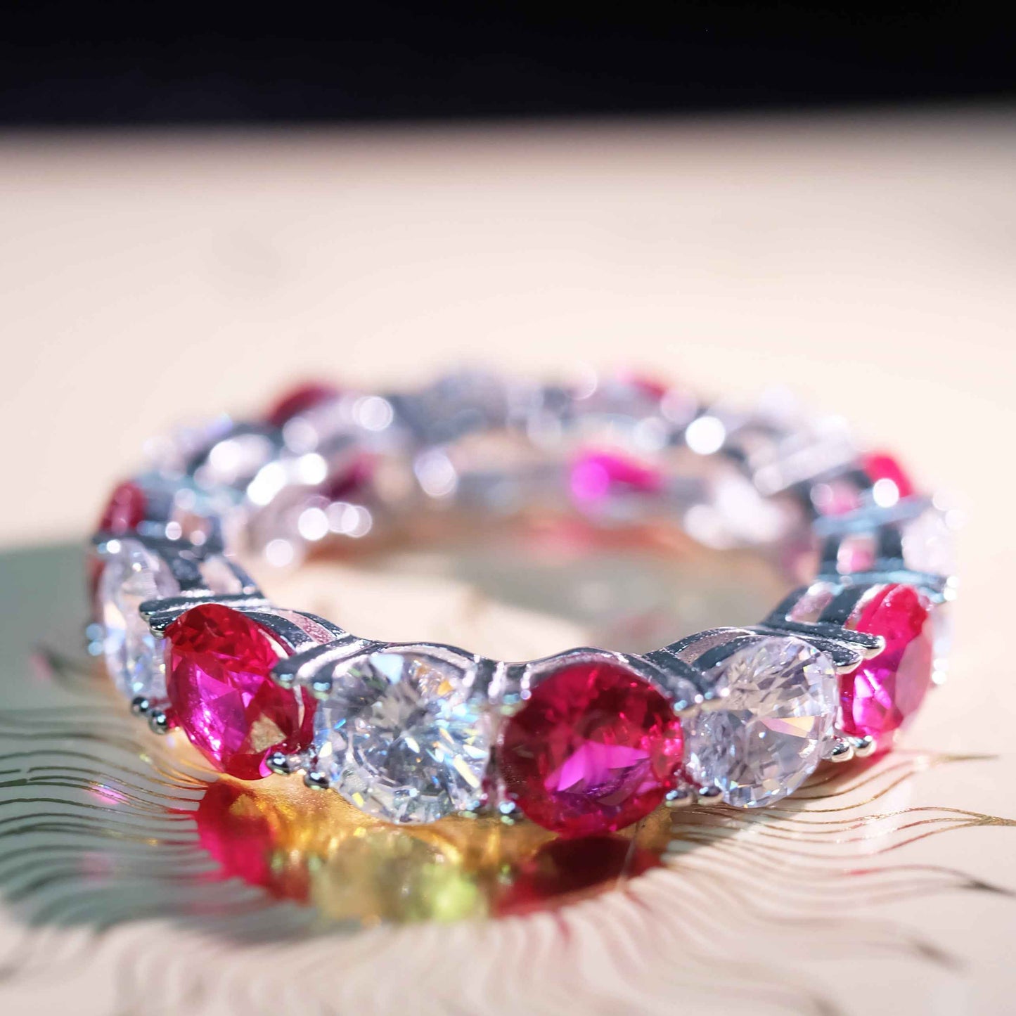 Red & White Zircon Band Ring‌