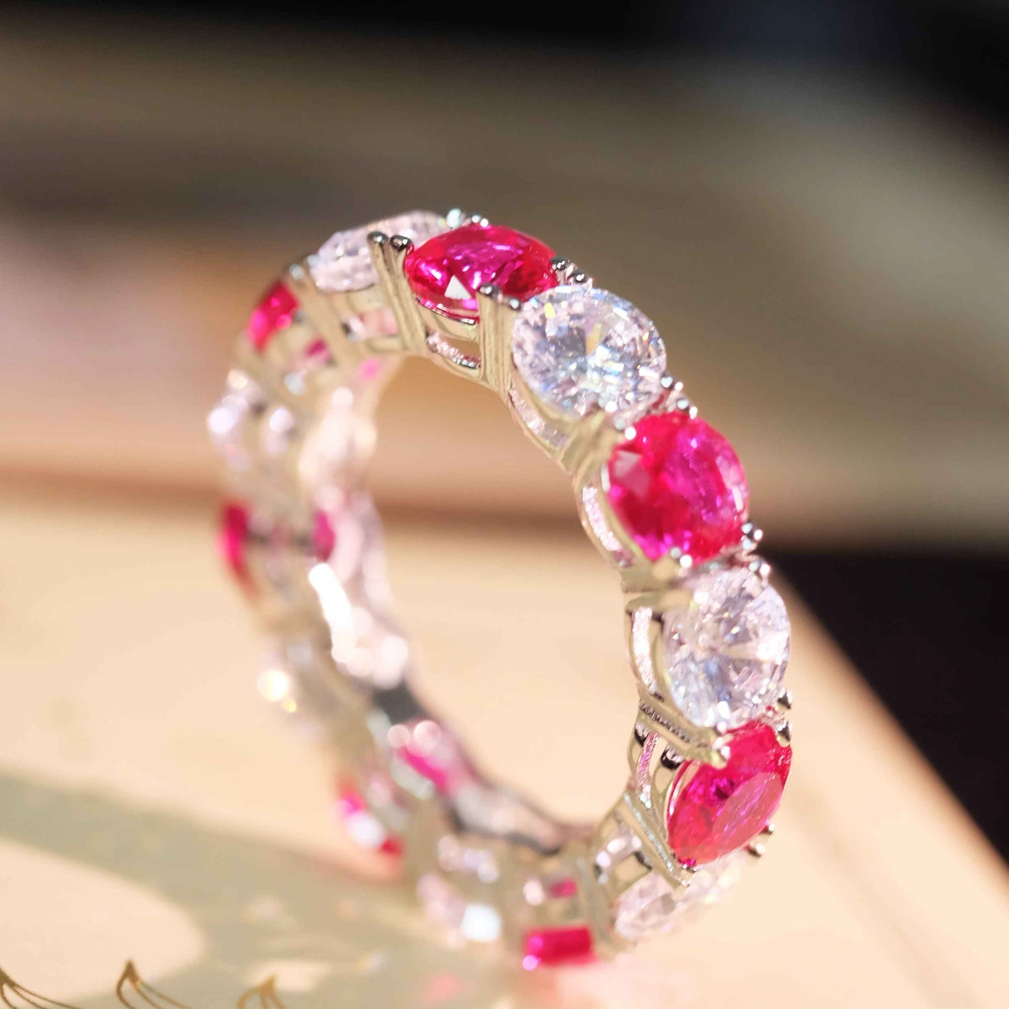 Red & White Zircon Band Ring‌