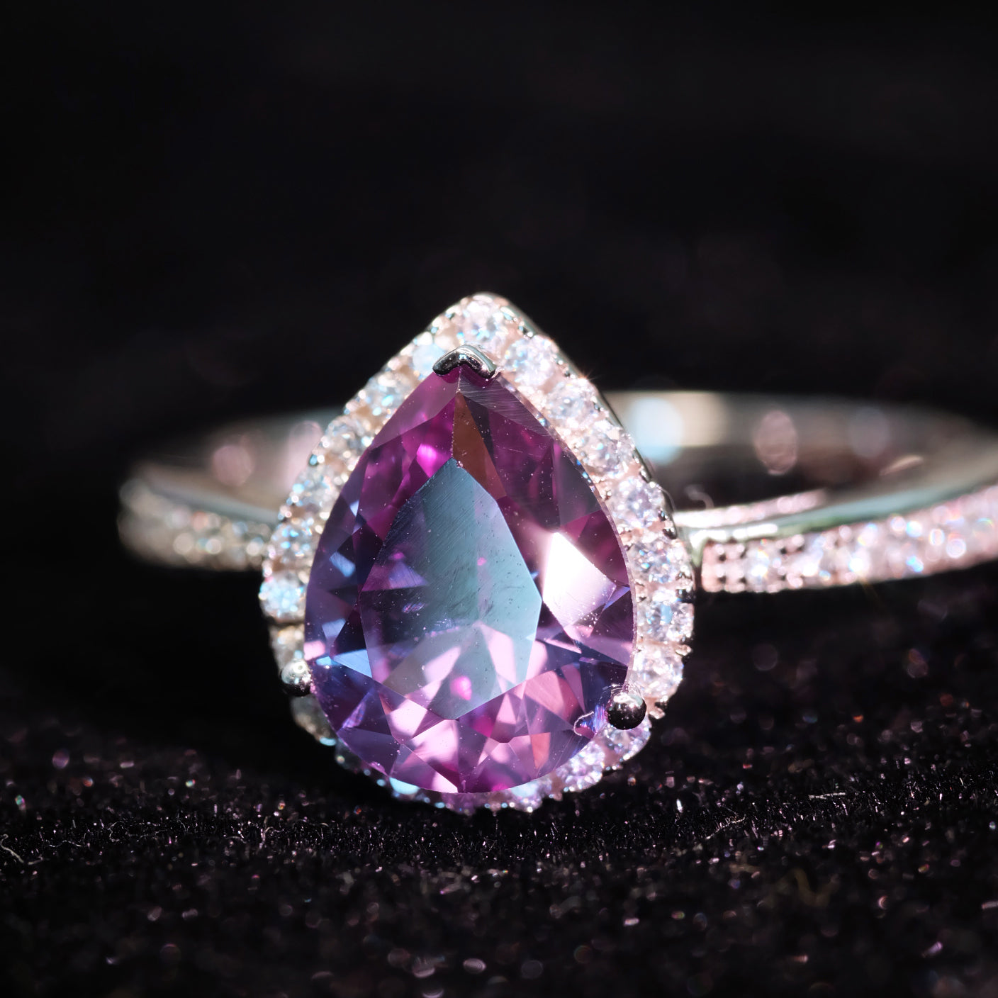 Color Change Alexandrite Ring 925 Sterling Silver Pear Shape Ring