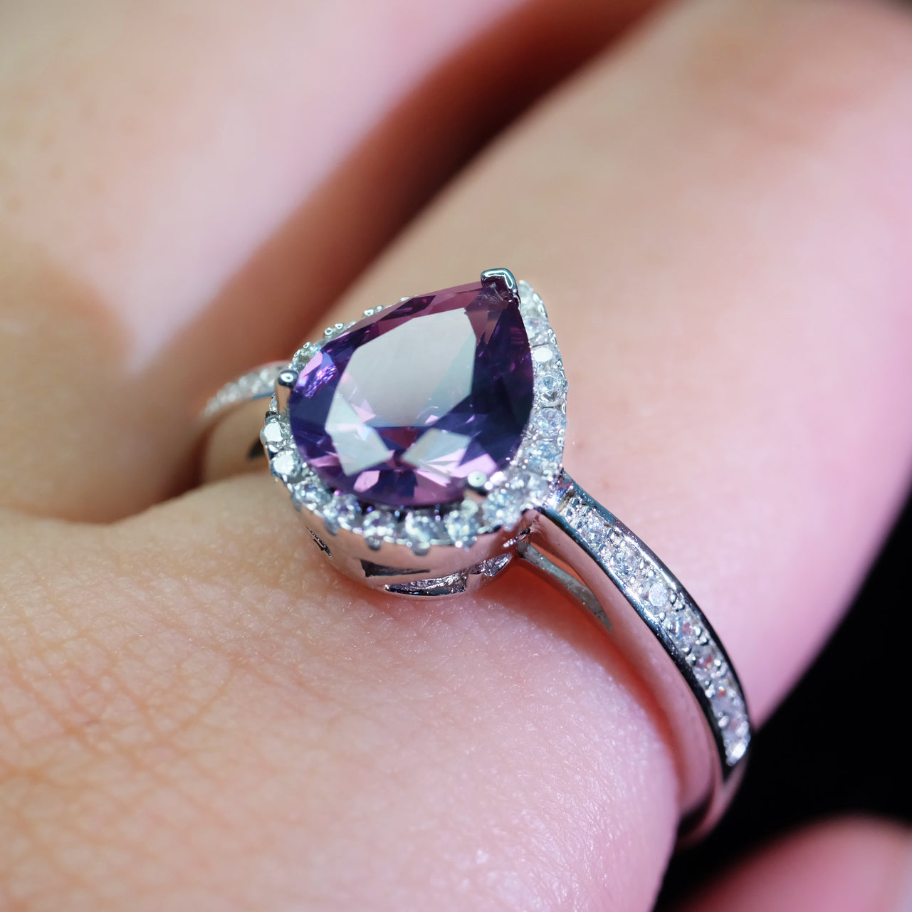 Color Change Alexandrite Ring 925 Sterling Silver Pear Shape Ring