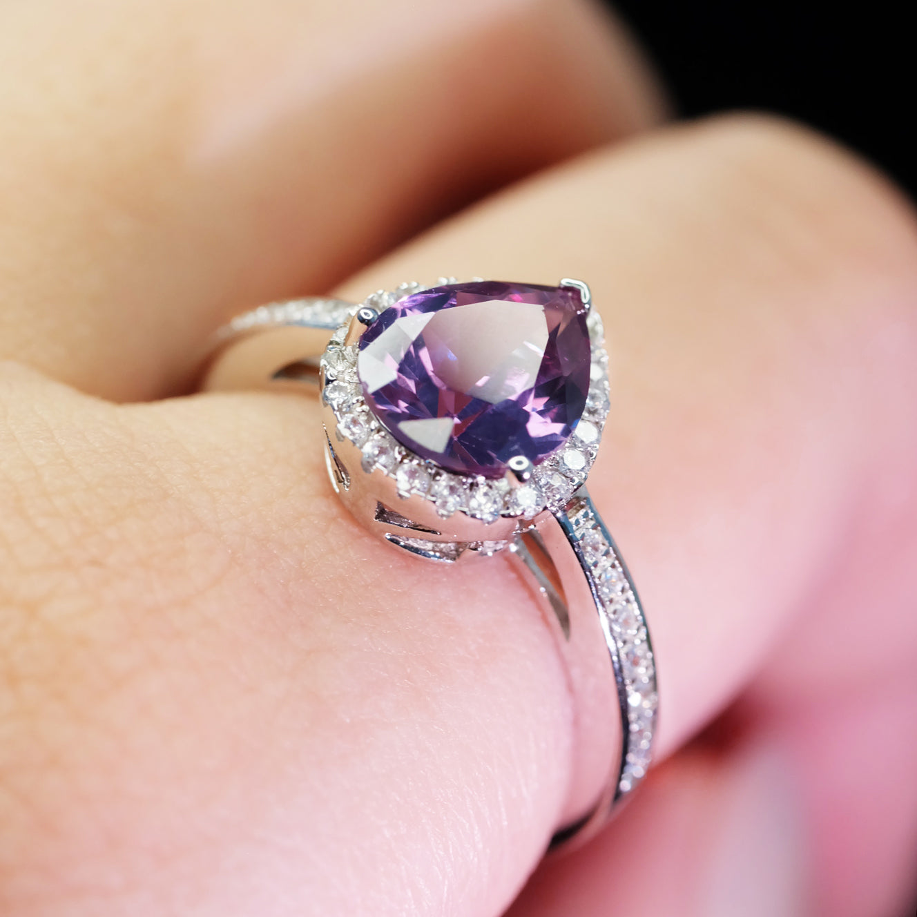 Color Change Alexandrite Ring 925 Sterling Silver Pear Shape Ring