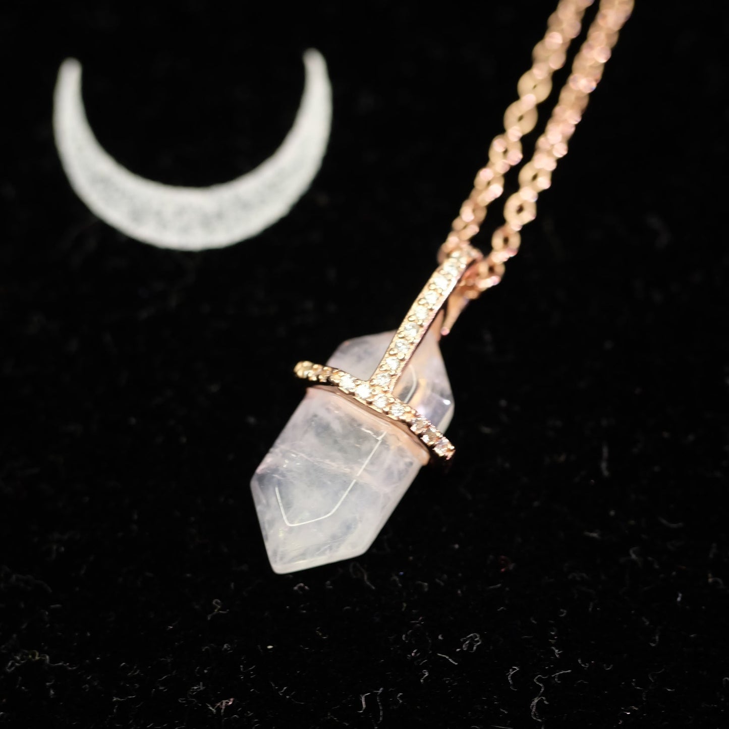 六角形月光石吊坠项链 925纯银 18K镀金