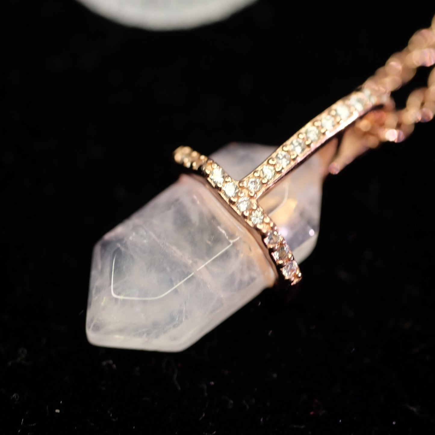 六角形月光石吊坠项链 925纯银 18K镀金