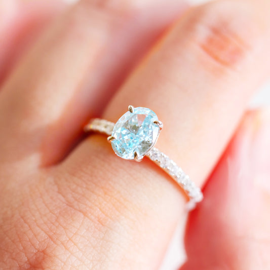 Ocean Blue Radiant Cut Simulated Aquamarine 925 Sterling Silver Ring