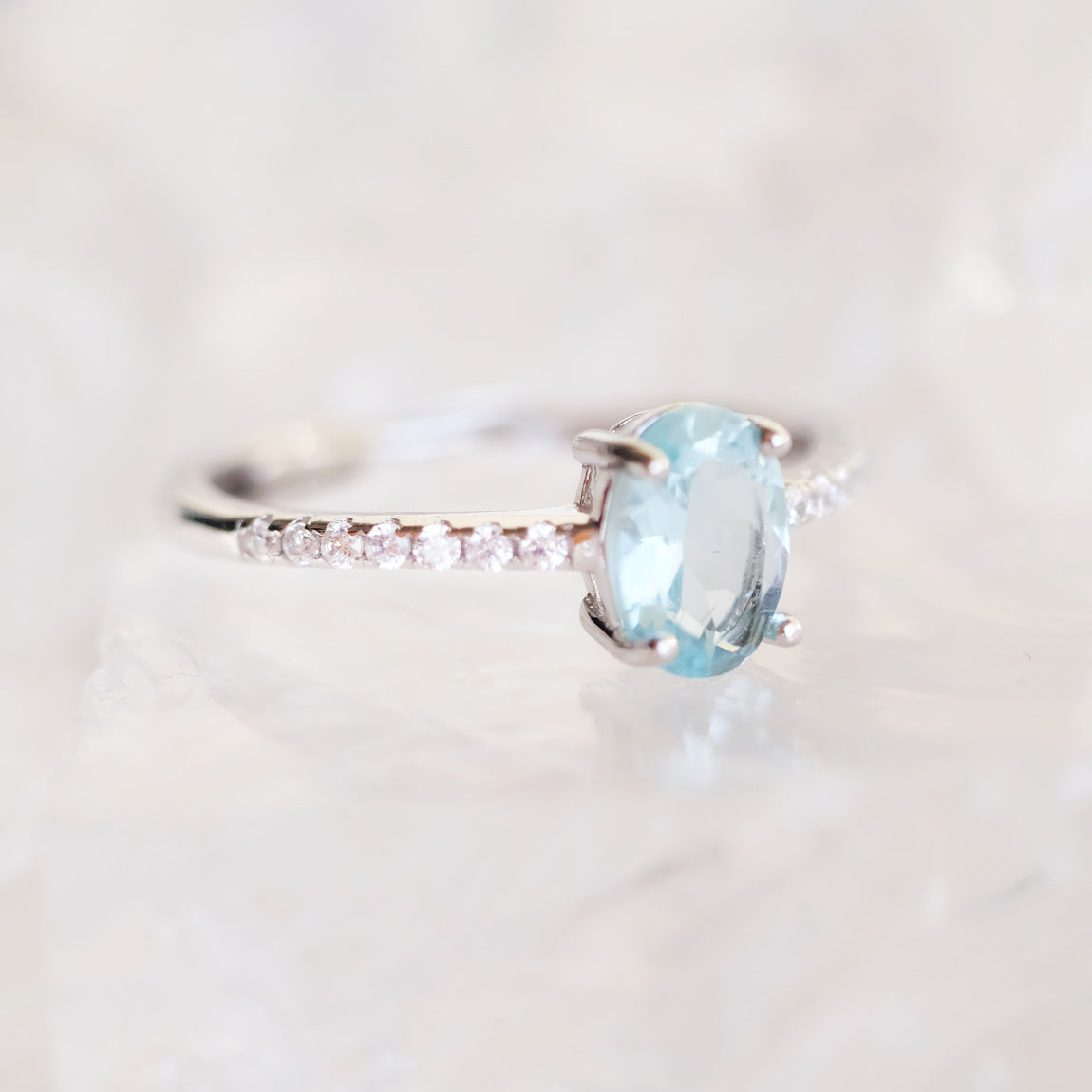Natural Aquamarine Oval Cut Gemstone Ring