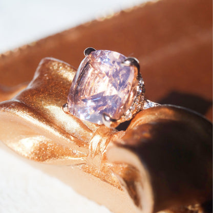 Pink square simulated morganite ring