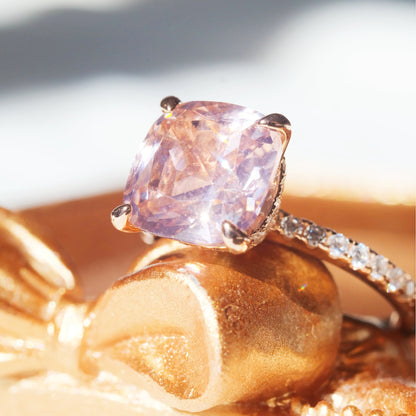 Pink square simulated morganite ring