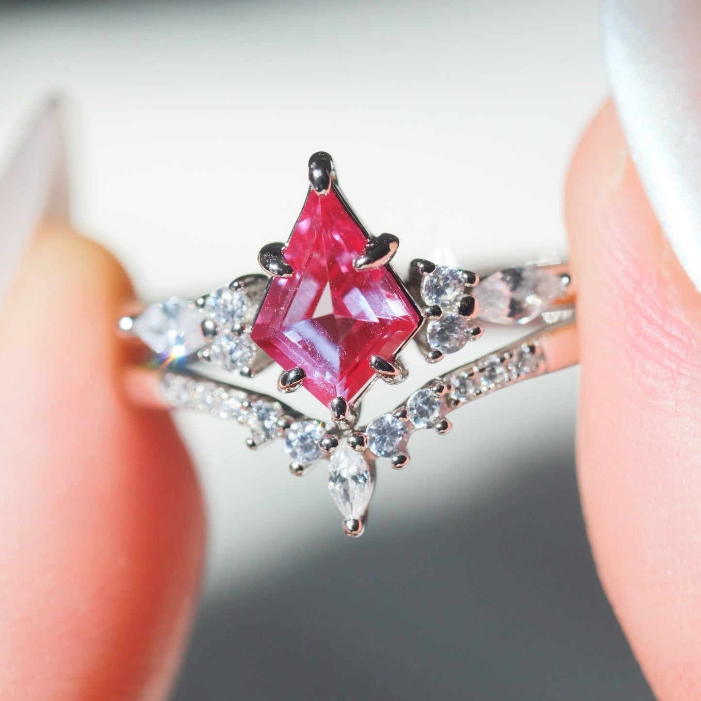 Alexandrite Rhombus 925 Sterling Silver Color-Changing Double-Layer Ring Set