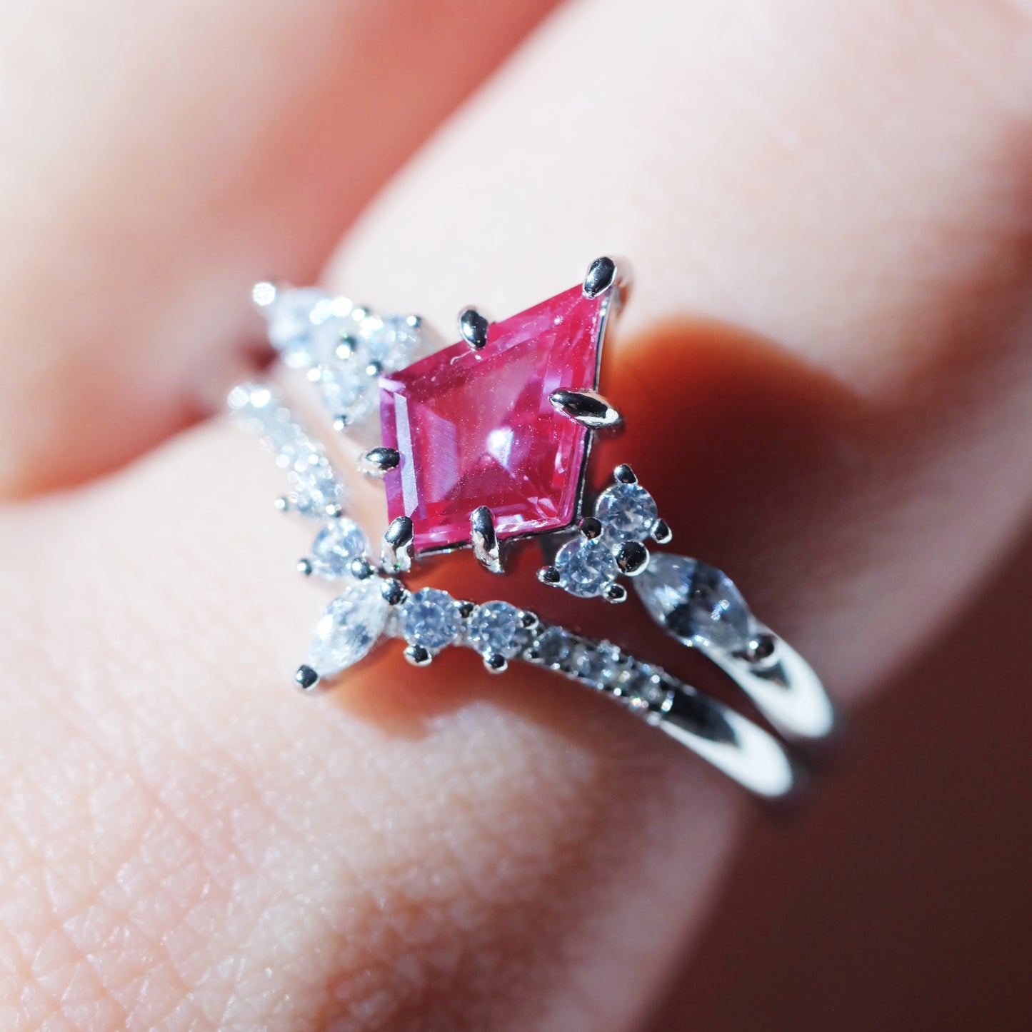 Alexandrite Rhombus 925 Sterling Silver Color-Changing Double-Layer Ring Set