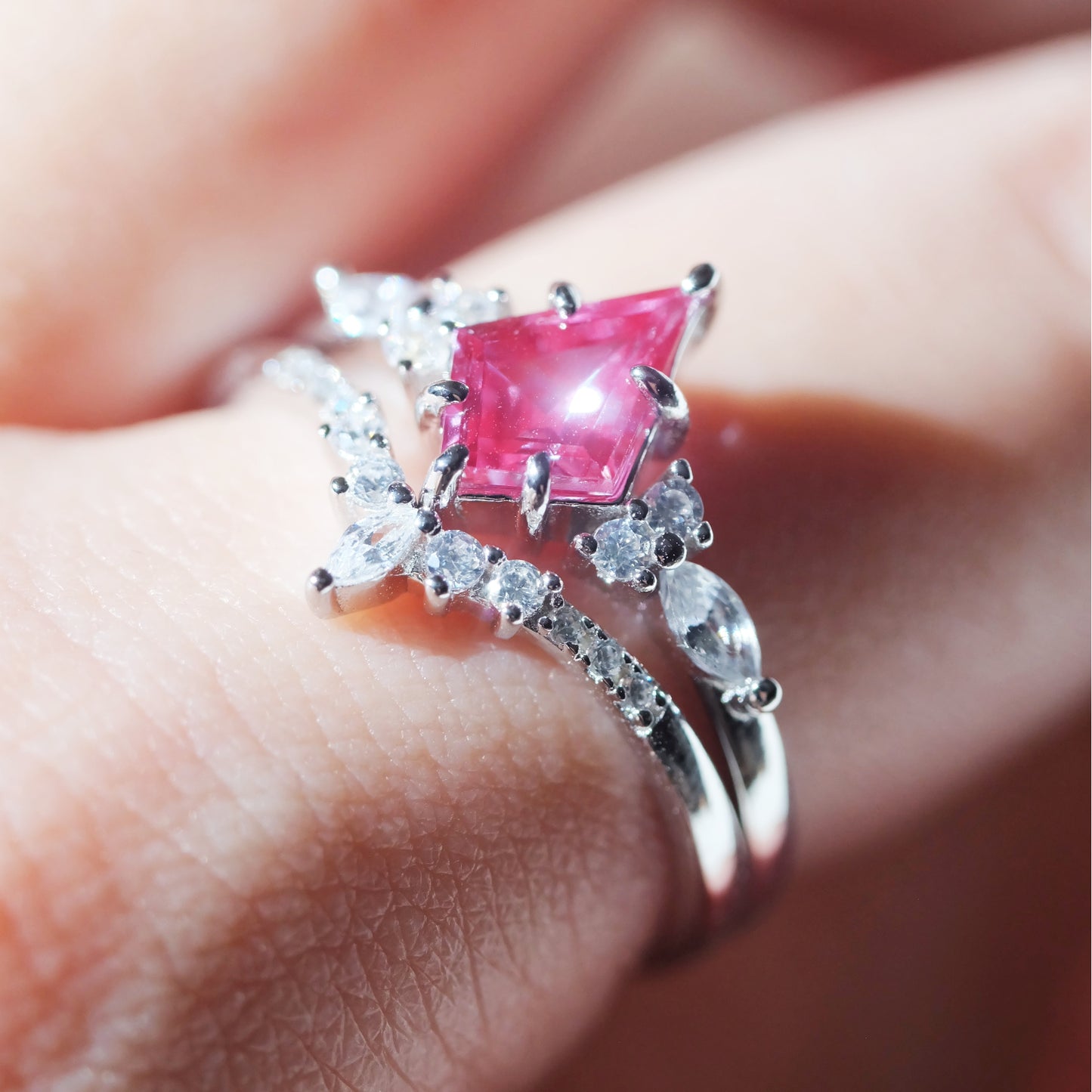 Alexandrite Rhombus 925 Sterling Silver Color-Changing Double-Layer Ring Set