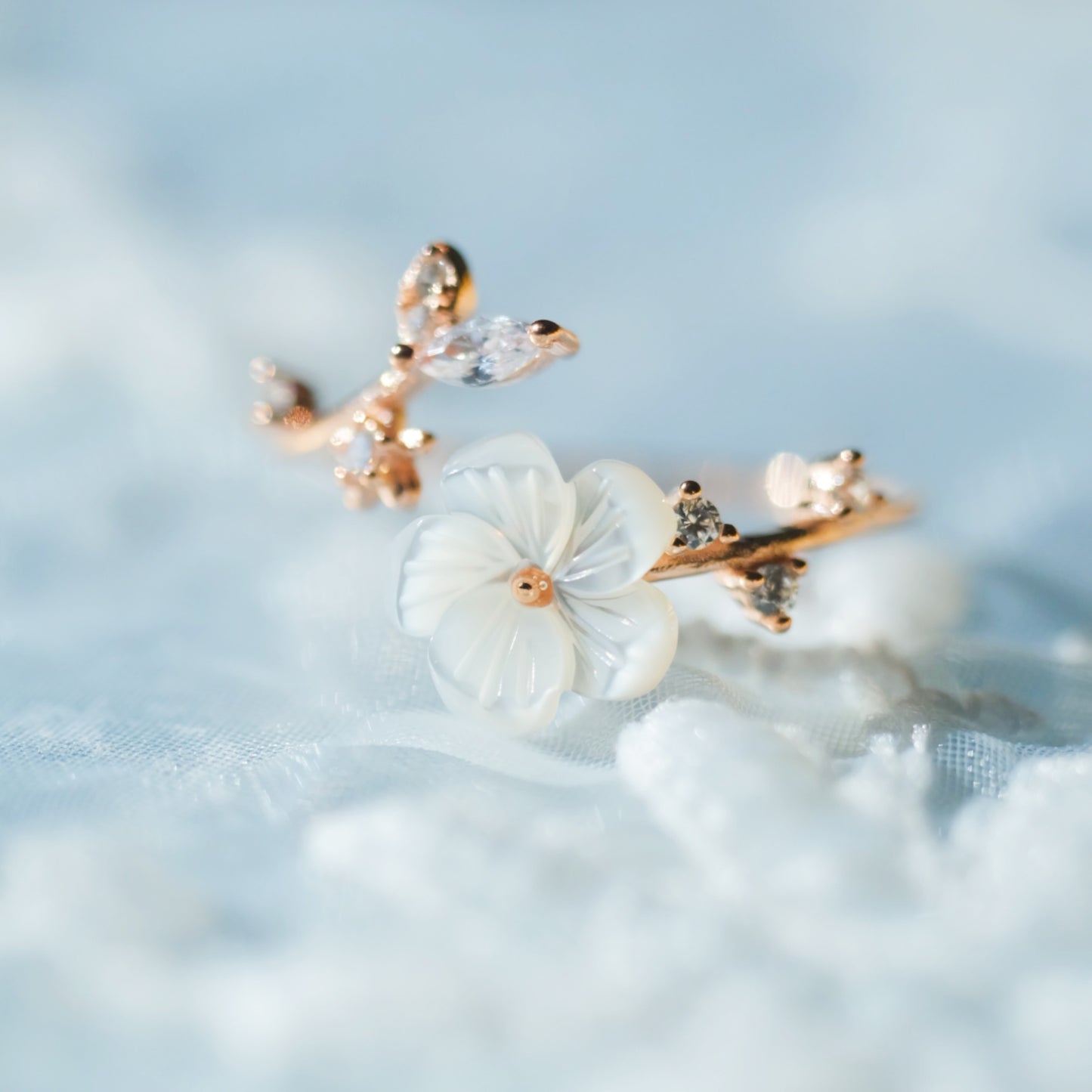 Кольцо Star Wish Vine Flower Open Ring из стали S925 с покрытием из 18-каратного розового золота, украшенное ракушками и цирконами, регулируемая длина.