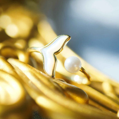 Mermaid Tail Pearl Ring S999 Silver Adjustable