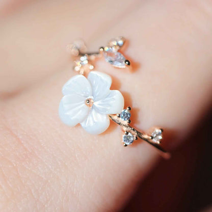 Shell Flower Ring Sterling Silver Adjustable