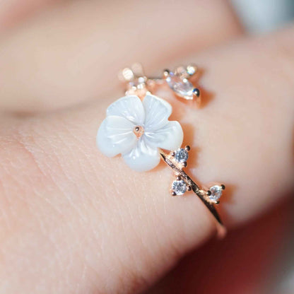 Shell Flower Ring Sterling Silver Adjustable