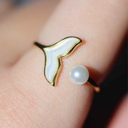 Mermaid Tail Pearl Ring S999 Silver Adjustable