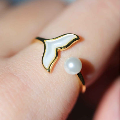 Mermaid Tail Pearl Ring S999 Silver Adjustable