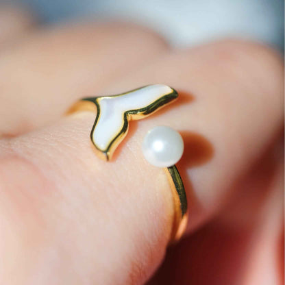 Mermaid Tail Pearl Ring S999 Silver Adjustable