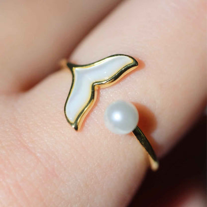 Mermaid Tail Pearl Ring S999 Silver Adjustable