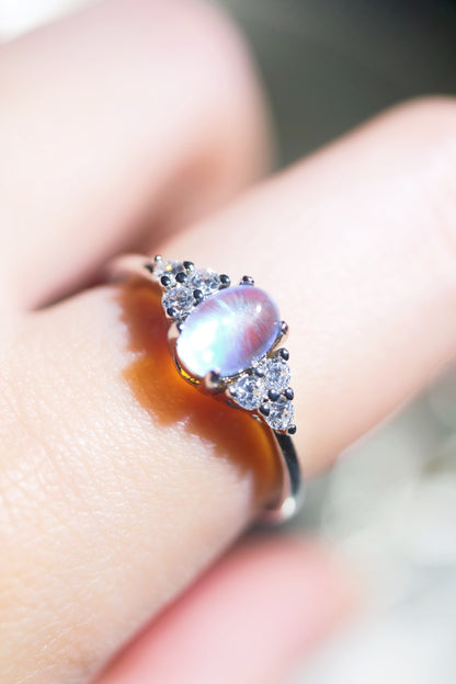 Adjustable Blue Oval Moonstone Ring