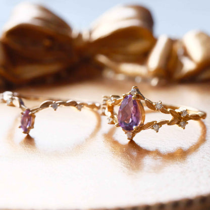 Purple Amethyst Ring Double Layer Sterling Silver Ring Set