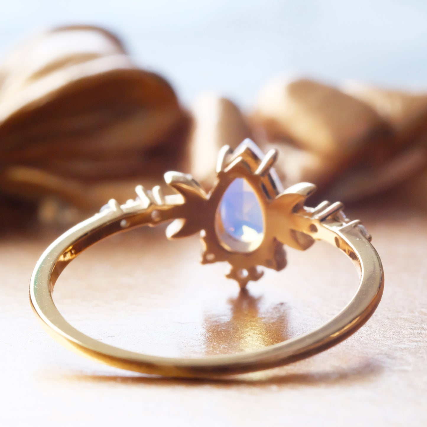 Opal Moonlight Ring 925 Sterling Silver 14K Gold Plated Pear Cut Cubic Zirconia Celestial Jewelry