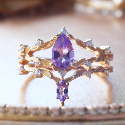 Purple Amethyst Ring Double Layer Sterling Silver Ring Set