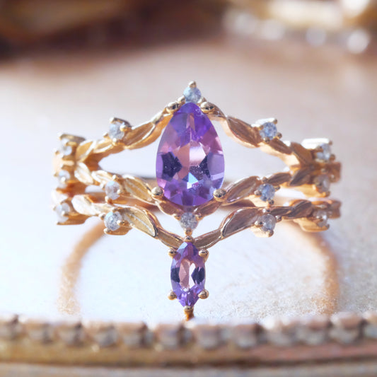 Purple Amethyst Double Layer Ring Set – 925 Sterling Silver February Birthstone Jewelry
