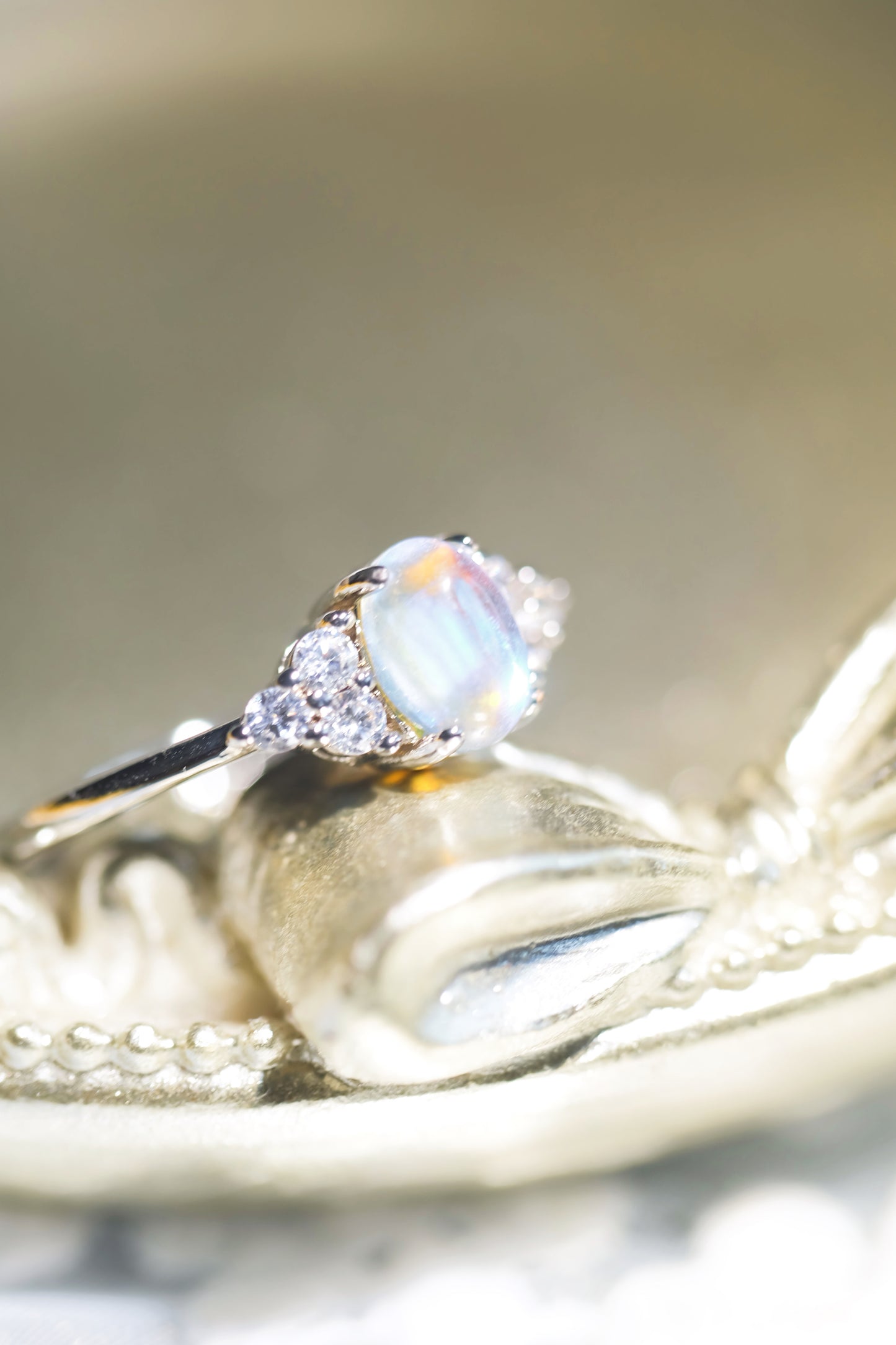 Adjustable Blue Oval Moonstone Ring