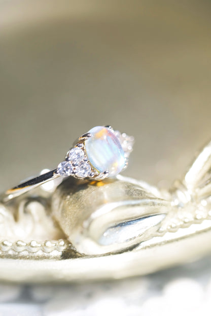 Adjustable Blue Oval Moonstone Ring