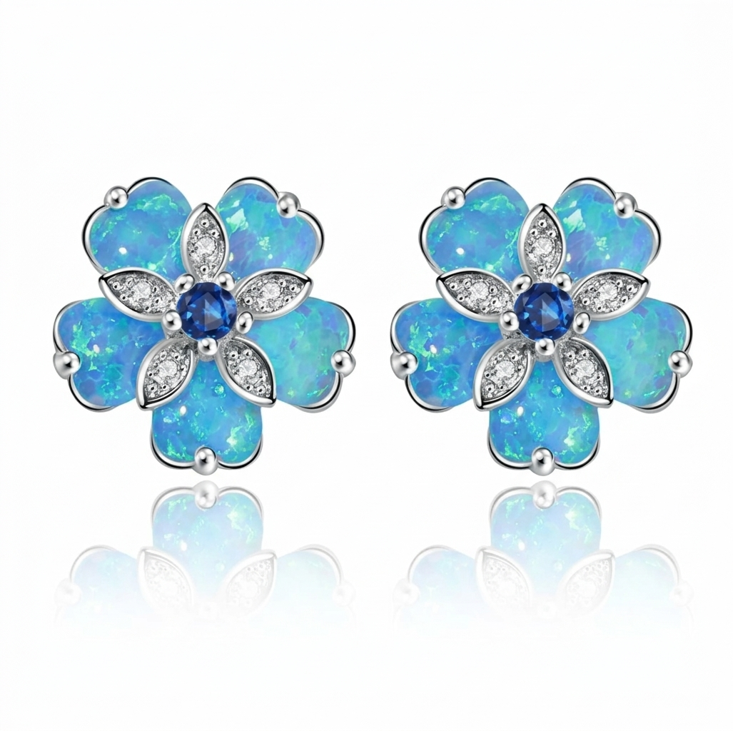 Elegant Flower Opal Stud Earrings