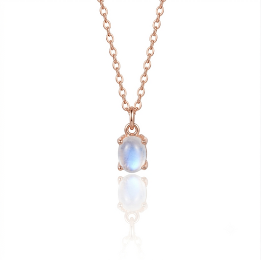 Oval Moonstone Necklace 925 Sterling Silver 18K Rose Gold Plated