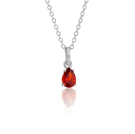 Teardrop Red Zircon Necklace 925 Sterling Silver 18K Rose Gold Plated