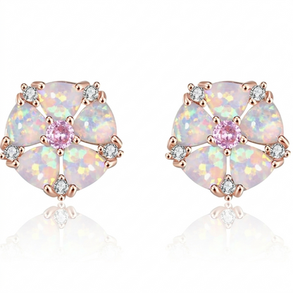 Round Opal Flower Stud Earrings