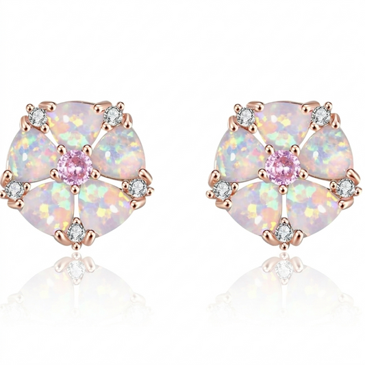 Round Opal Flower Stud Earrings