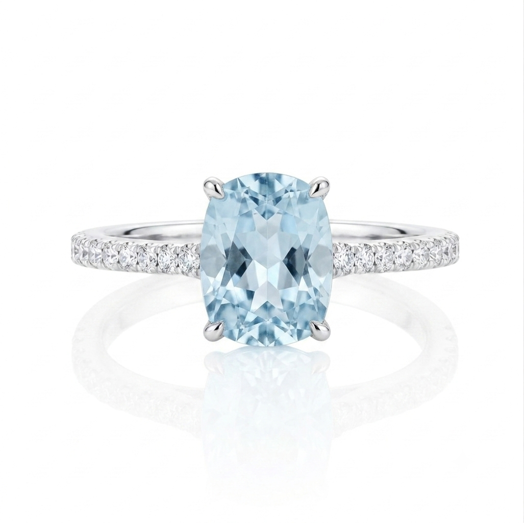 Natural Aquamarine Ring Sterling Silver Adjustable Ring
