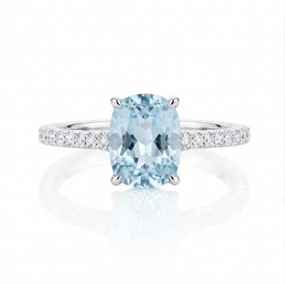 Natural Aquamarine Ring Sterling Silver Adjustable Ring