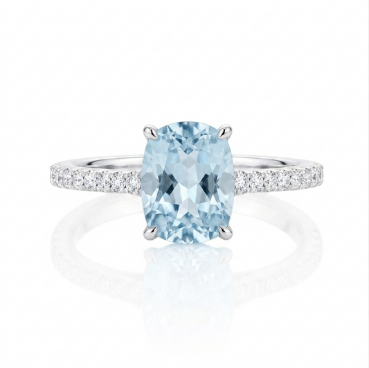 Natural Aquamarine Ring Sterling Silver Adjustable Ring