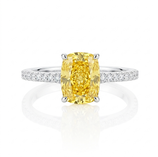 Yellow Zircon ring with yellow roses design by STAR WISH, featuring a silver band and intricate floral detailing.