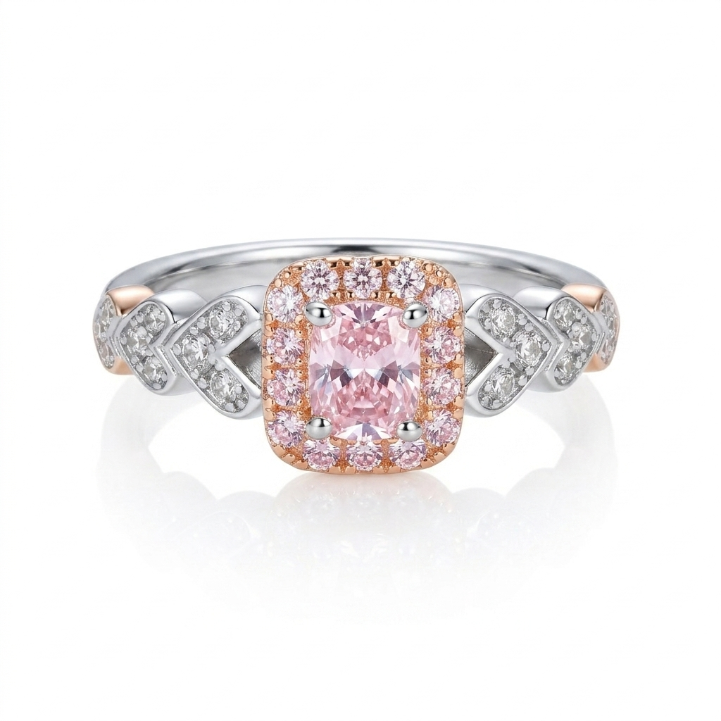 Pink Square Zircon Ring 925 Sterling Silver