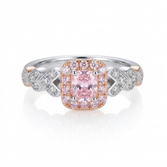 Pink Square Zircon Ring 925 Sterling Silver