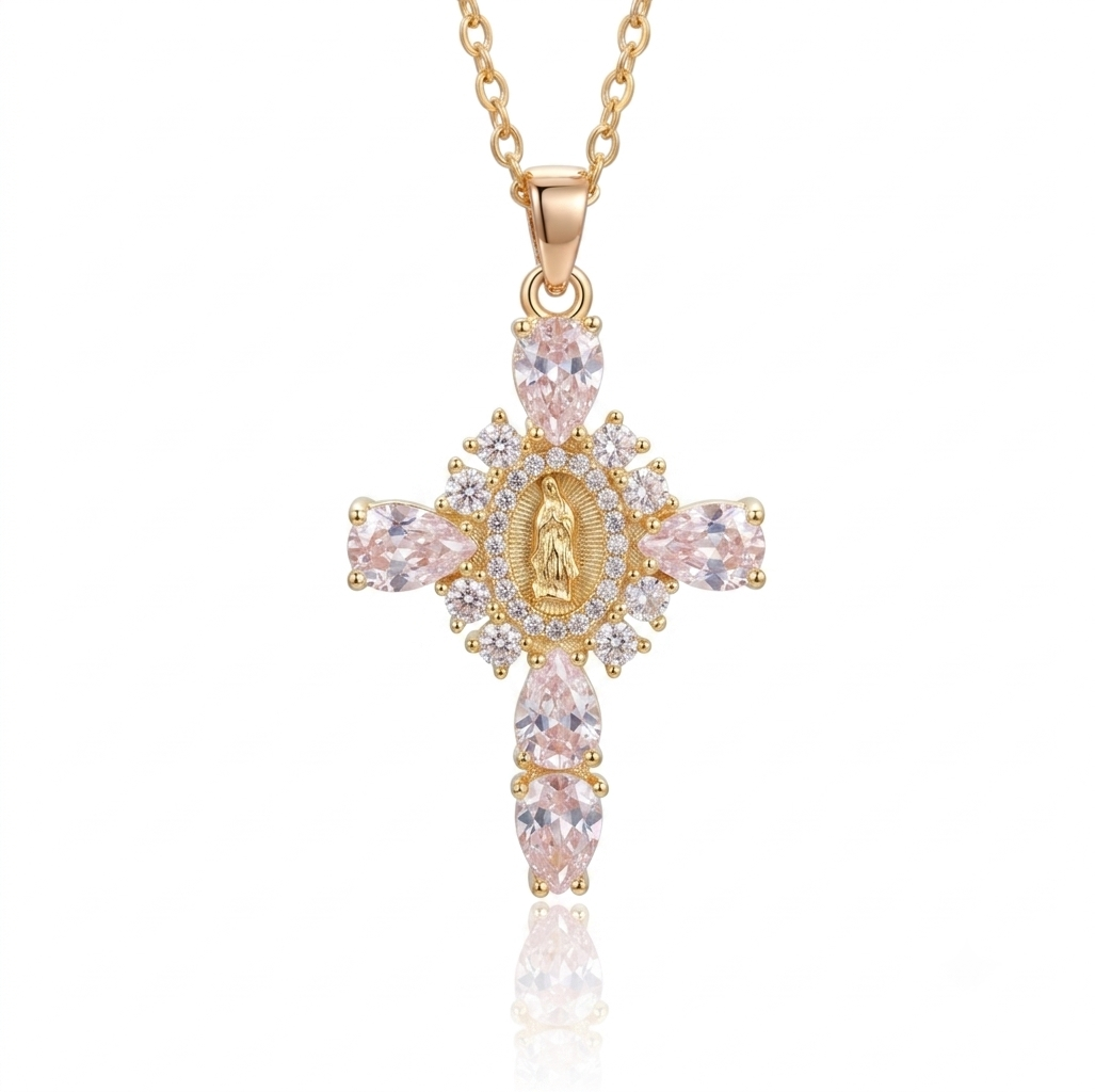 Mary Cross Necklace 18K Gold Plated Elegant Pendant